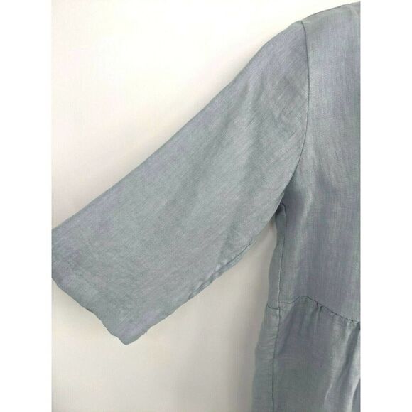 Laura Bianchi Italy Light Blue Linen Top Shirt Ruffle Blouse V-neck New - Picture 7 of 11